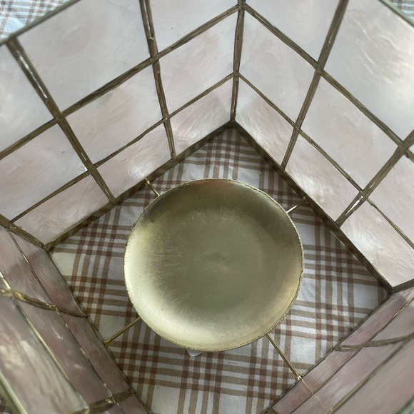 Pink/Gold Translucent Capiz Shell Cube Lantern Candle Holder - Picture 3 of 4